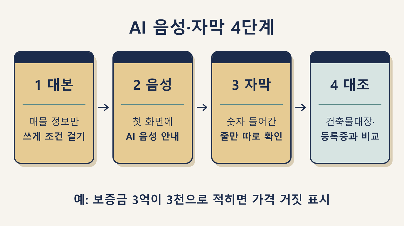 AI 음성·자막 4단계: 대본 생성, 음성 녹음, 자막 작성, 원본 자료 대조