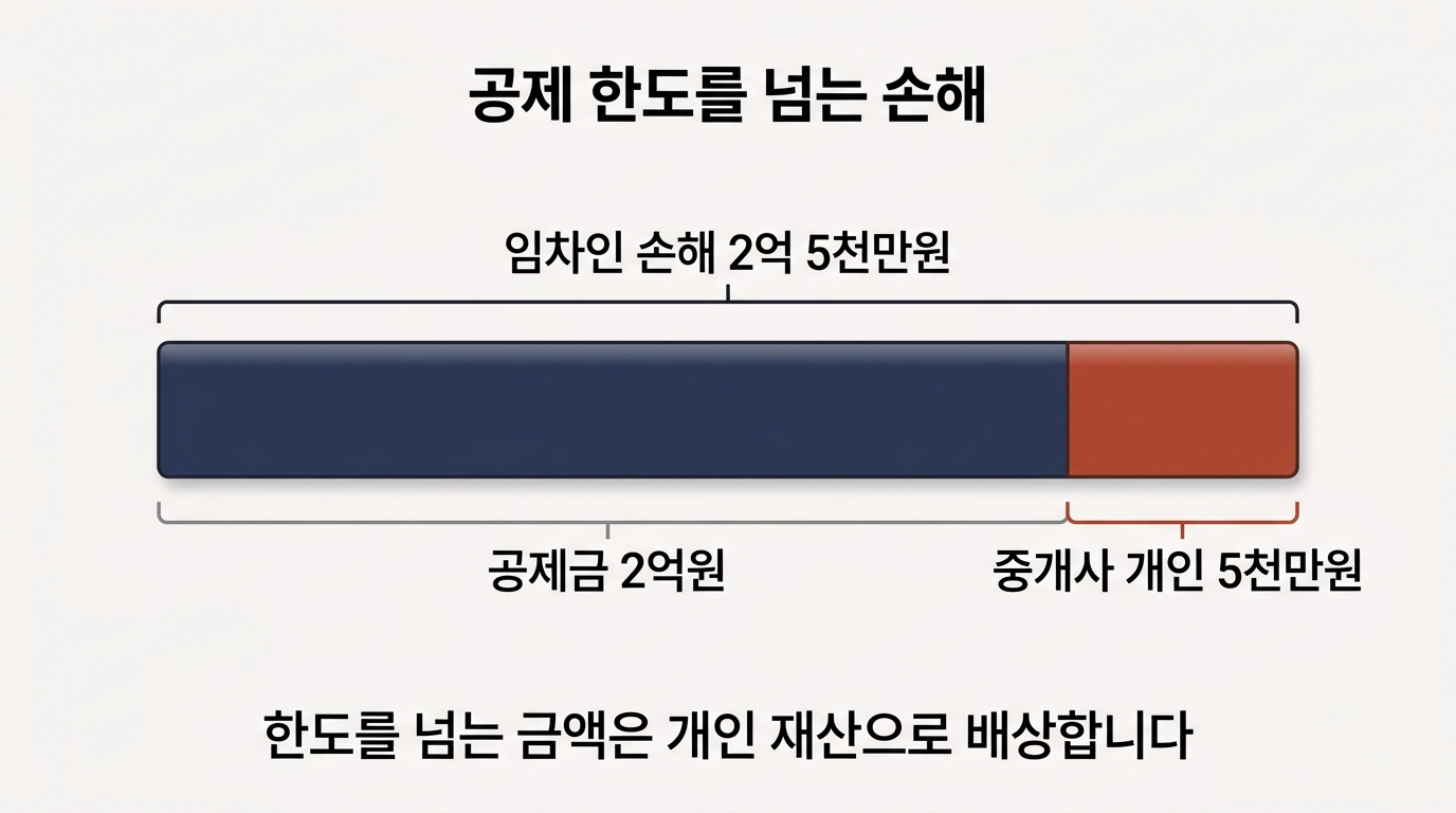공제금 한도 초과 시 손해배상책임: 공제 2억원과 중개사 개인 부담 5천만원