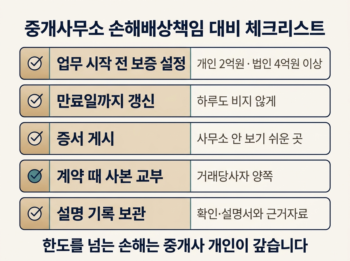 중개사 손해배상책임 대비 체크리스트: 보증 설정, 갱신, 증서 교부, 기록