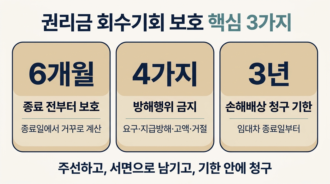 권리금 회수기회 보호 핵심 3가지: 6개월 기간, 4가지 방해 금지, 3년 청구 기한