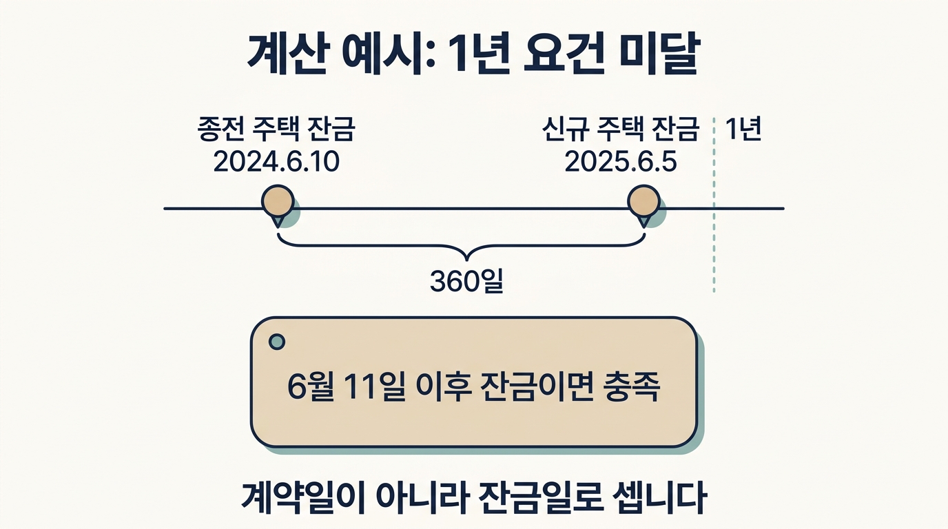 일시적 2주택 날짜 계산 예시: 360일 차이로 1년 요건 미달과 처분 기한 착각