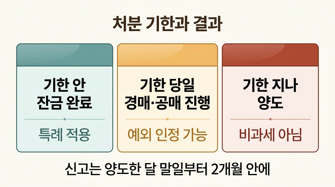 처분 기한을 넘겼을 때 결과와 기한 내 양도로 보는 예외 사유 정리