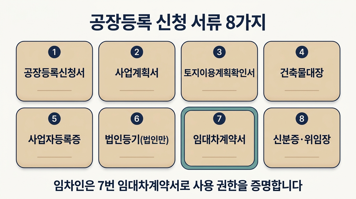 공장등록 신청 서류 8가지와 임차인이 추가로 내는 임대차계약서 구성도