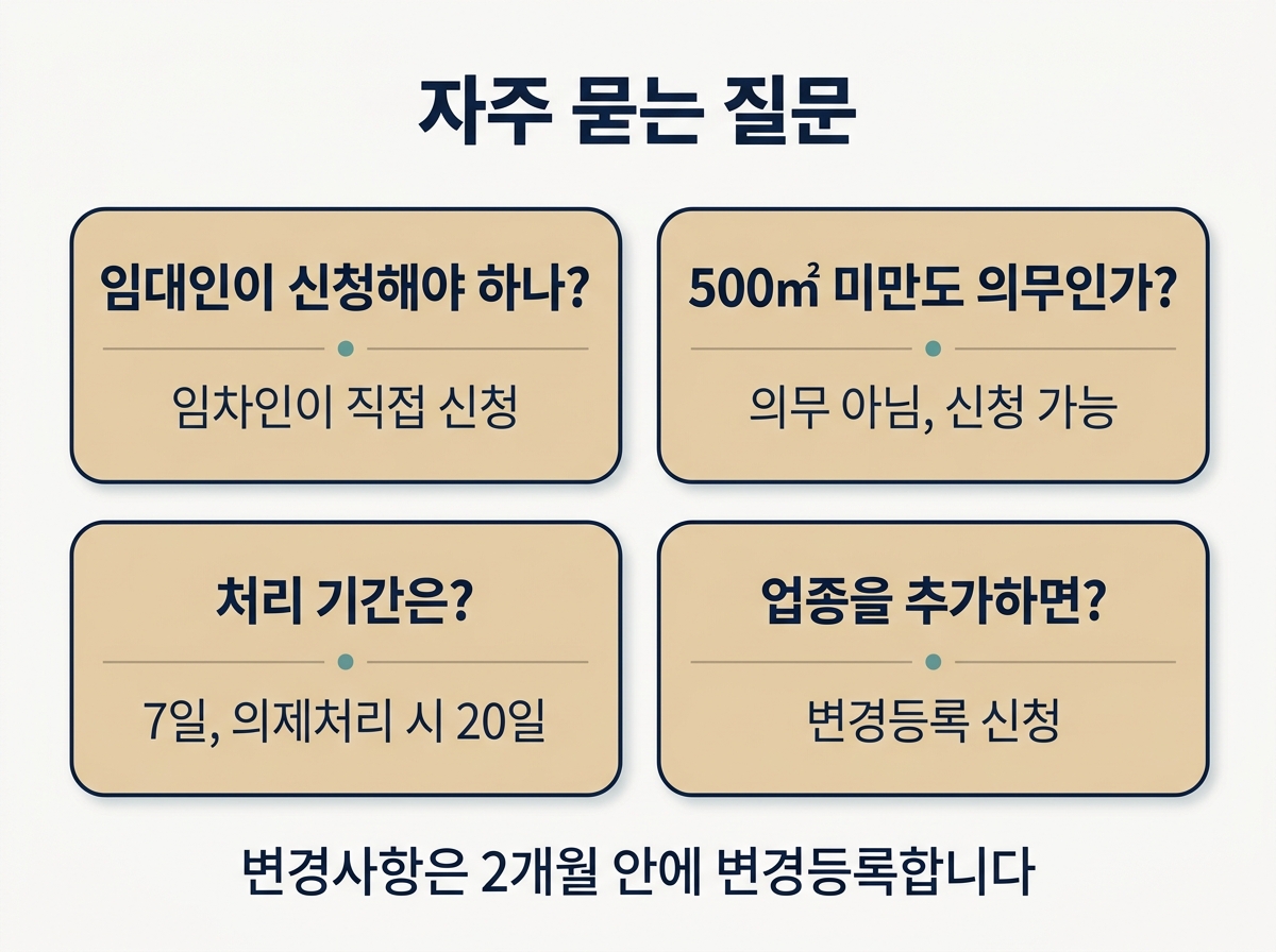 임차 공장 공장등록 자주 묻는 질문 네 가지와 짧은 답변 정리 카드