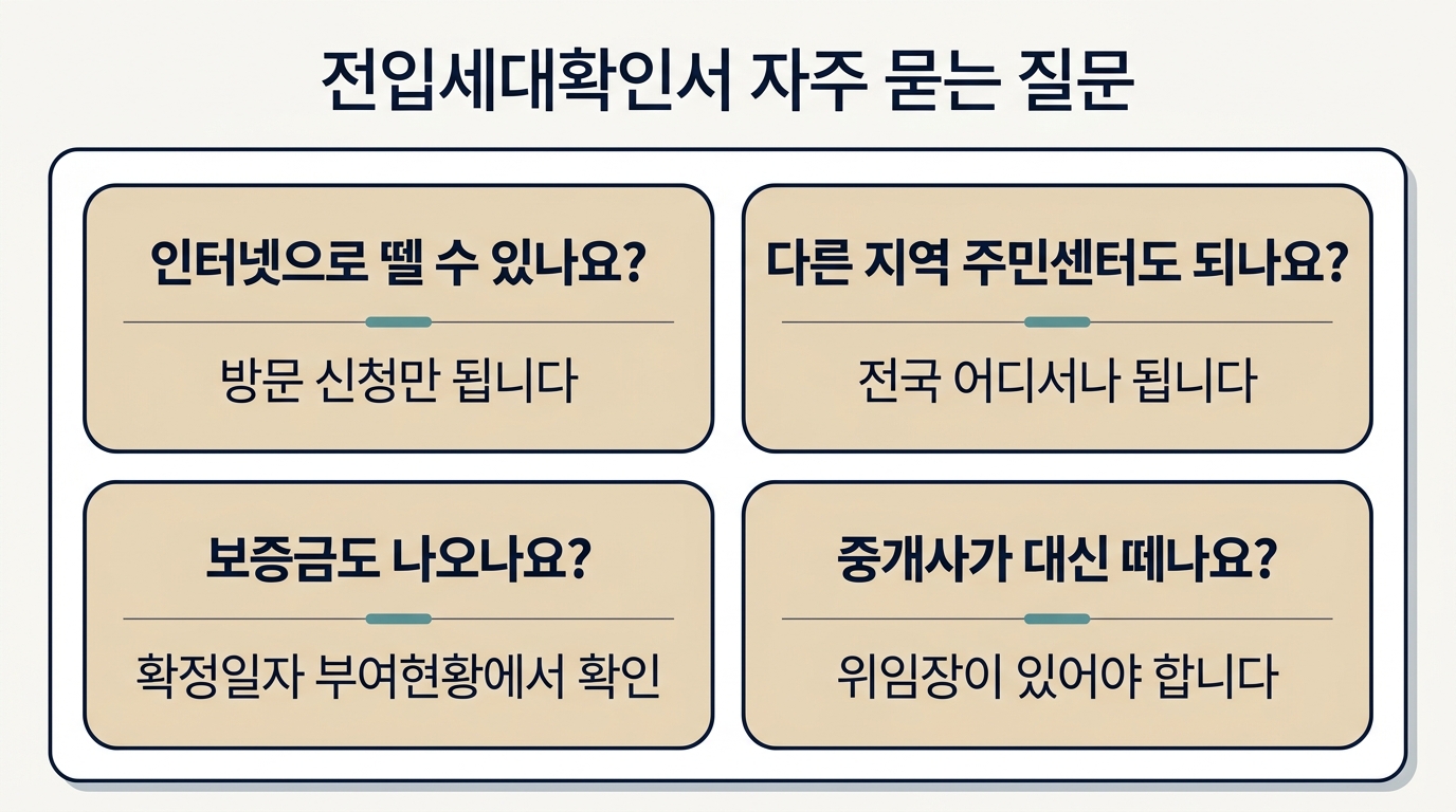 전입세대확인서 자주 묻는 질문 4가지와 답: 온라인·관할·보증금·대리 신청