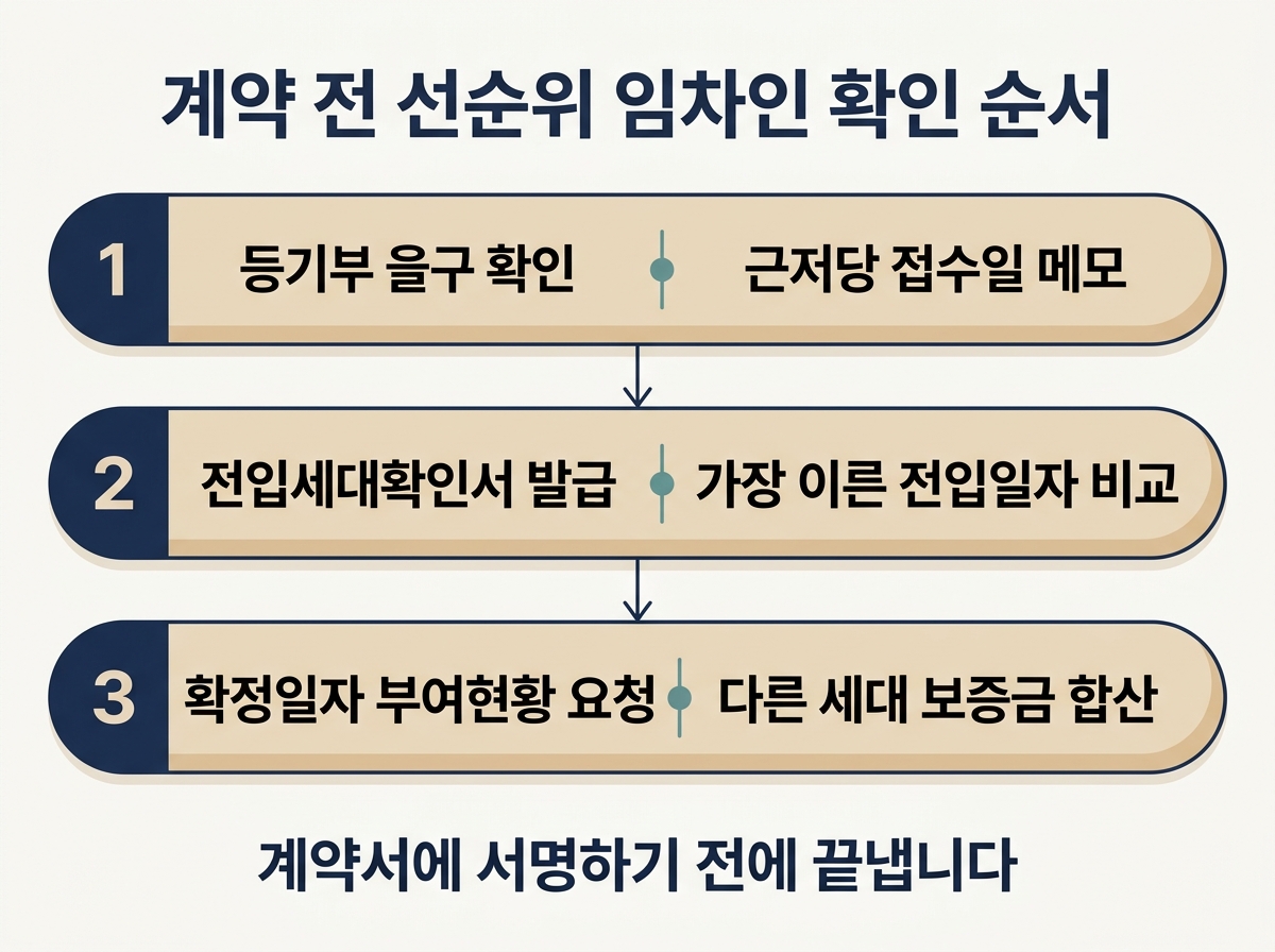 계약 전 선순위 임차인 확인 3단계: 등기부, 전입세대확인서, 확정일자 부여현황