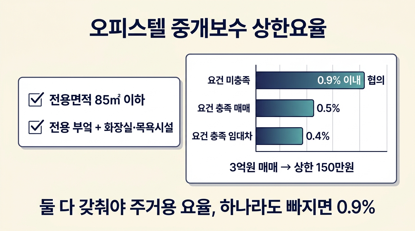 오피스텔 중개보수 요건 2가지와 요율: 85㎡ 이하·부엌·화장실이면 매매 0.5%·임대 0.4%