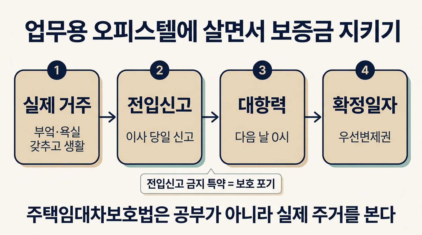 업무용 오피스텔 전입신고와 주택임대차보호법 적용 흐름: 실제 거주 시 전입 다음 날 0시 대항력