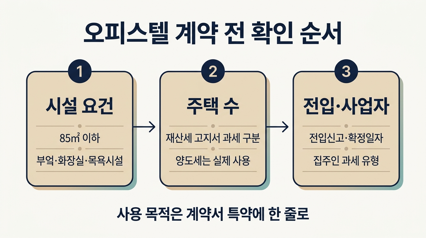 오피스텔 계약 전 확인 순서 3단계: 시설 요건, 주택 수, 전입신고와 집주인 사업자 유형