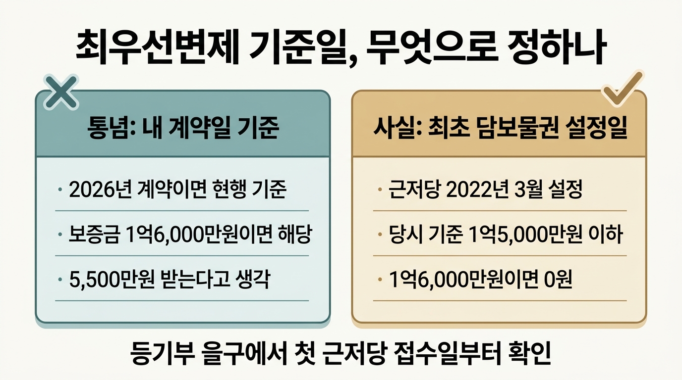 최우선변제 기준일 통념인 계약일과 실제 기준인 최초 담보물권 설정일 비교