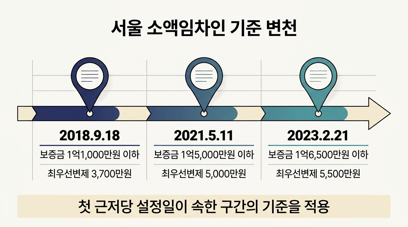 서울 소액임차인 기준 변천 2018년 2021년 2023년 금액 타임라인